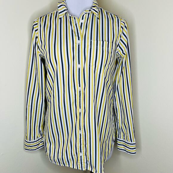J Crew Boy Shirt 4 Womens Classic Fit Stripe Yellow Blue Long Sleeve Button Up - Picture 1 of 11